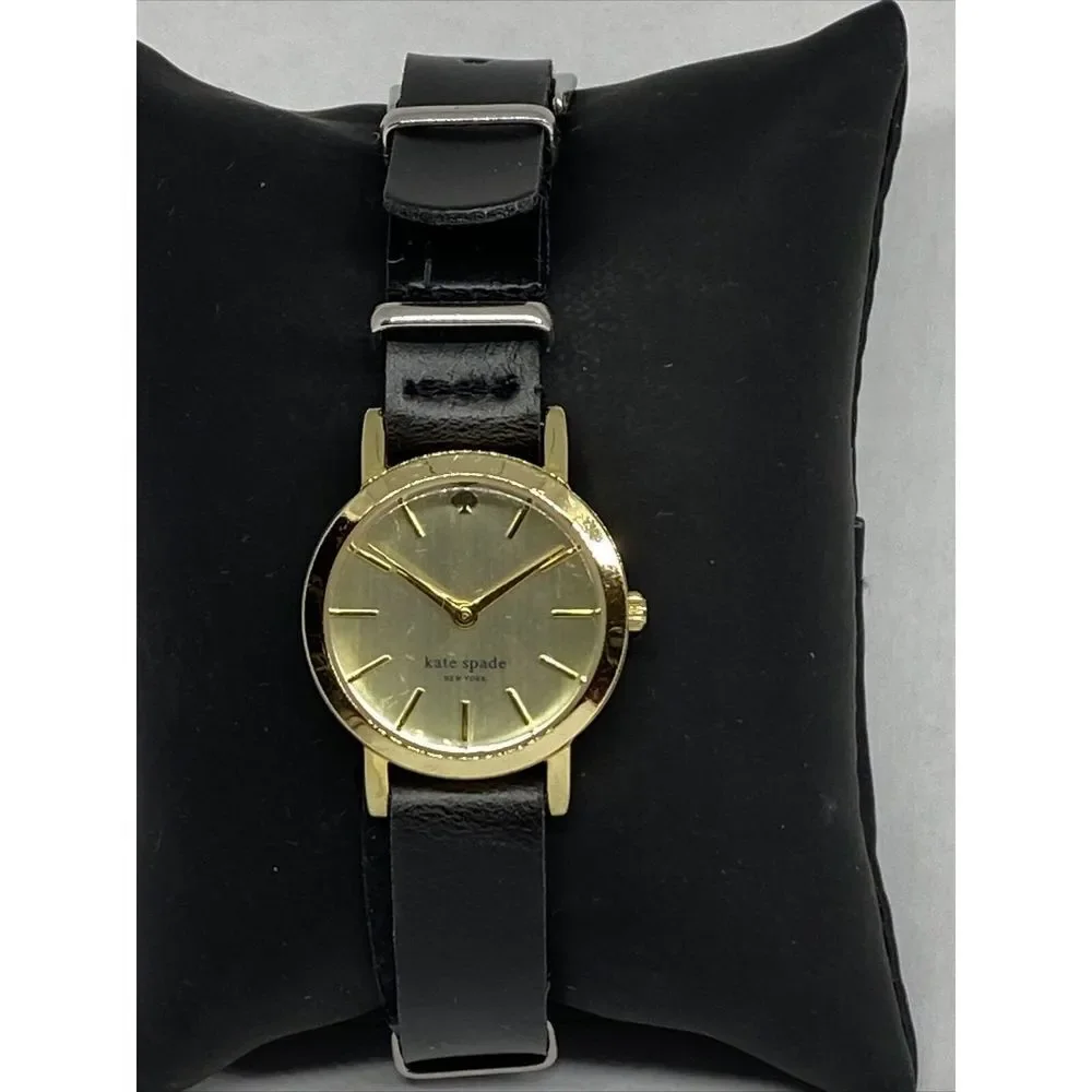 Kate Spade New York 0794 Women Black Leather Analog Gold Dial Quartz Watch XX563